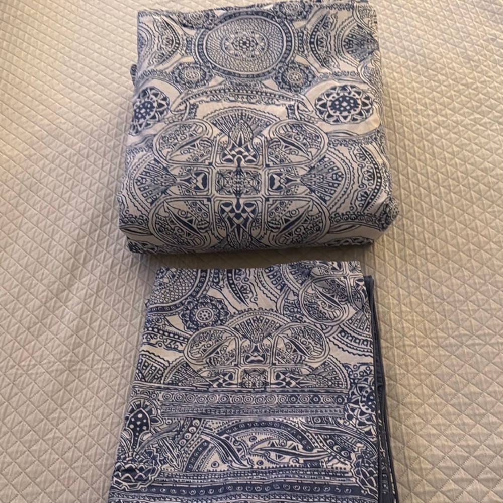 Blue and White Patterned Textile